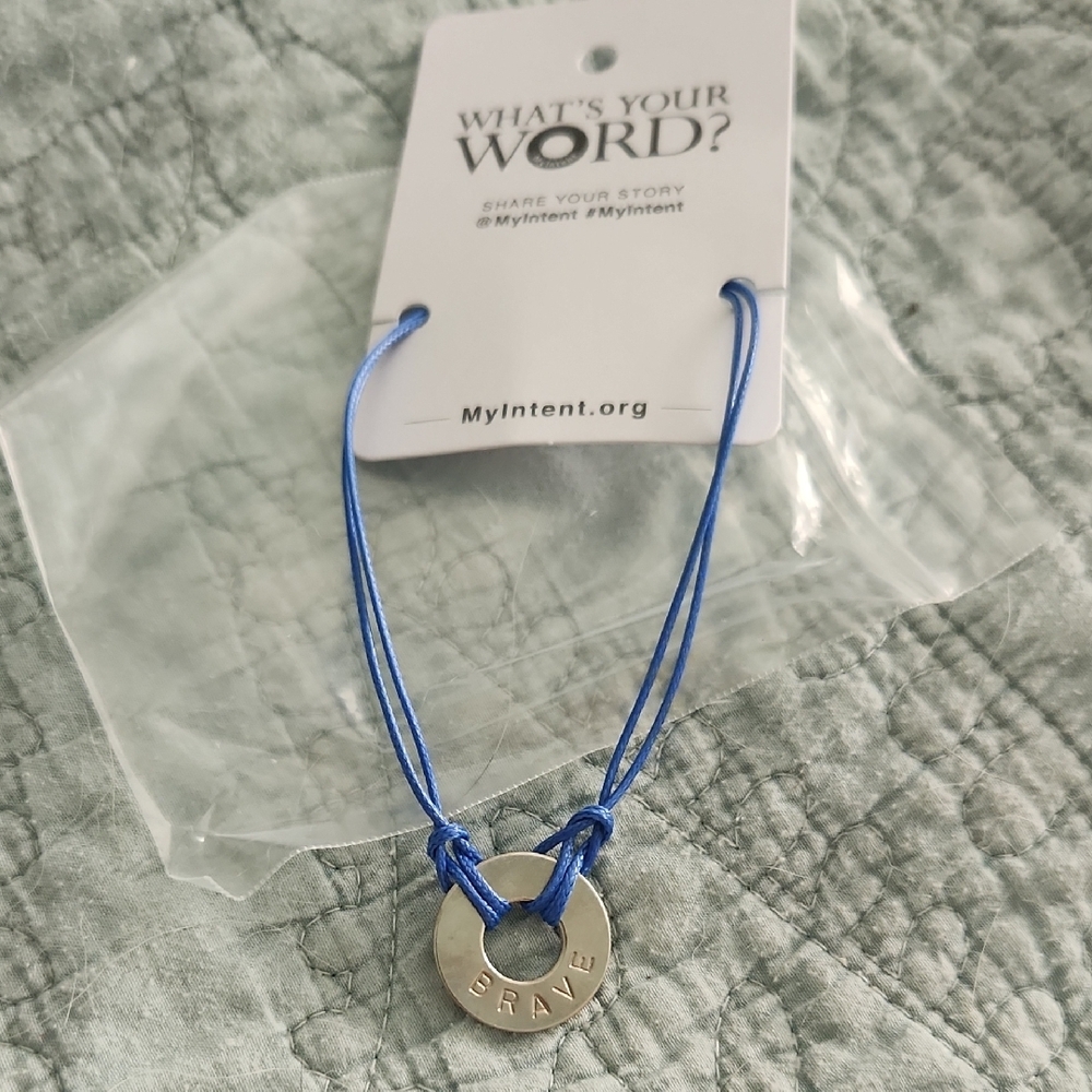 Silver 'Brave' What's YOUR WORD Bracelet with Blue Cord